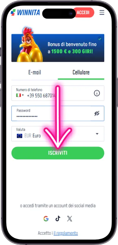 Conferma registrazioni Winnita