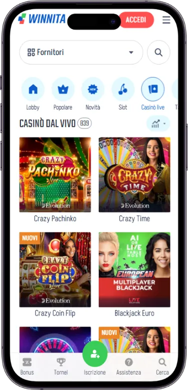 Winnita casino dal vivo