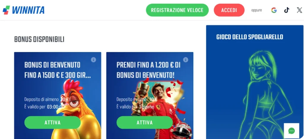 Bonus nell'app Winnita