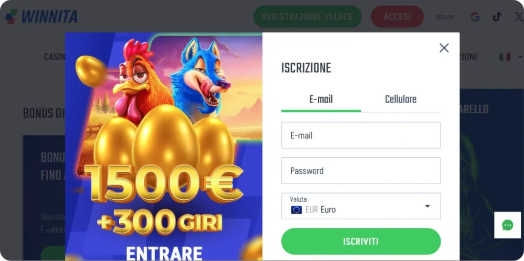 Scarica l'app Winita Casino per registrarti